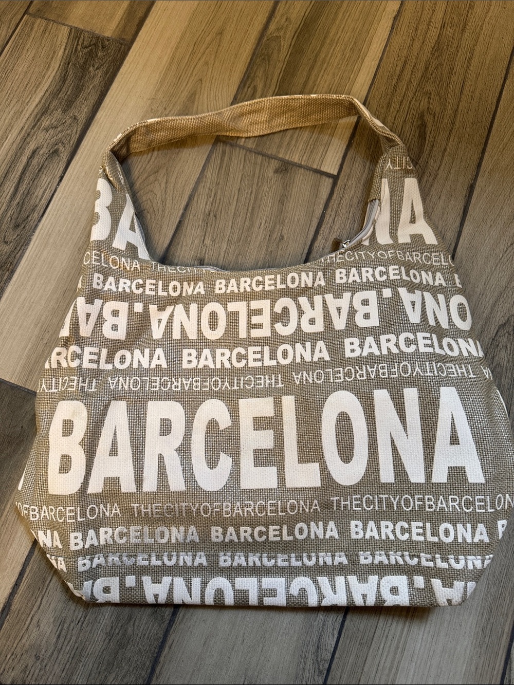 Barcelona Canvas Shoulder Bag in Beige and White